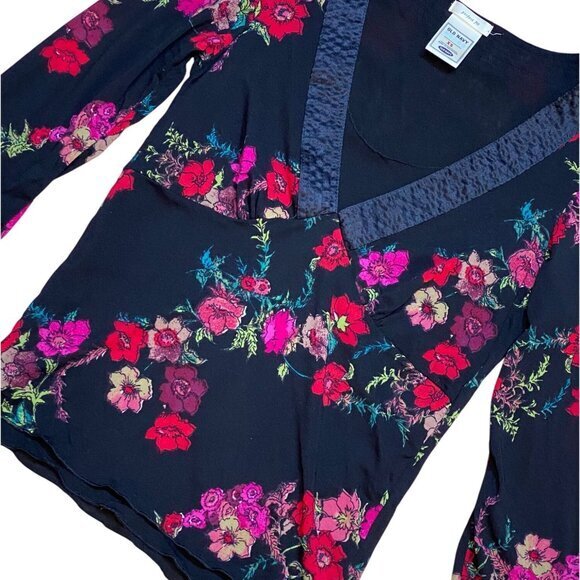 Y2K Old Navy Micro Mesh 3/4 Sleeve Floral Top XS - Picture 3 of 6